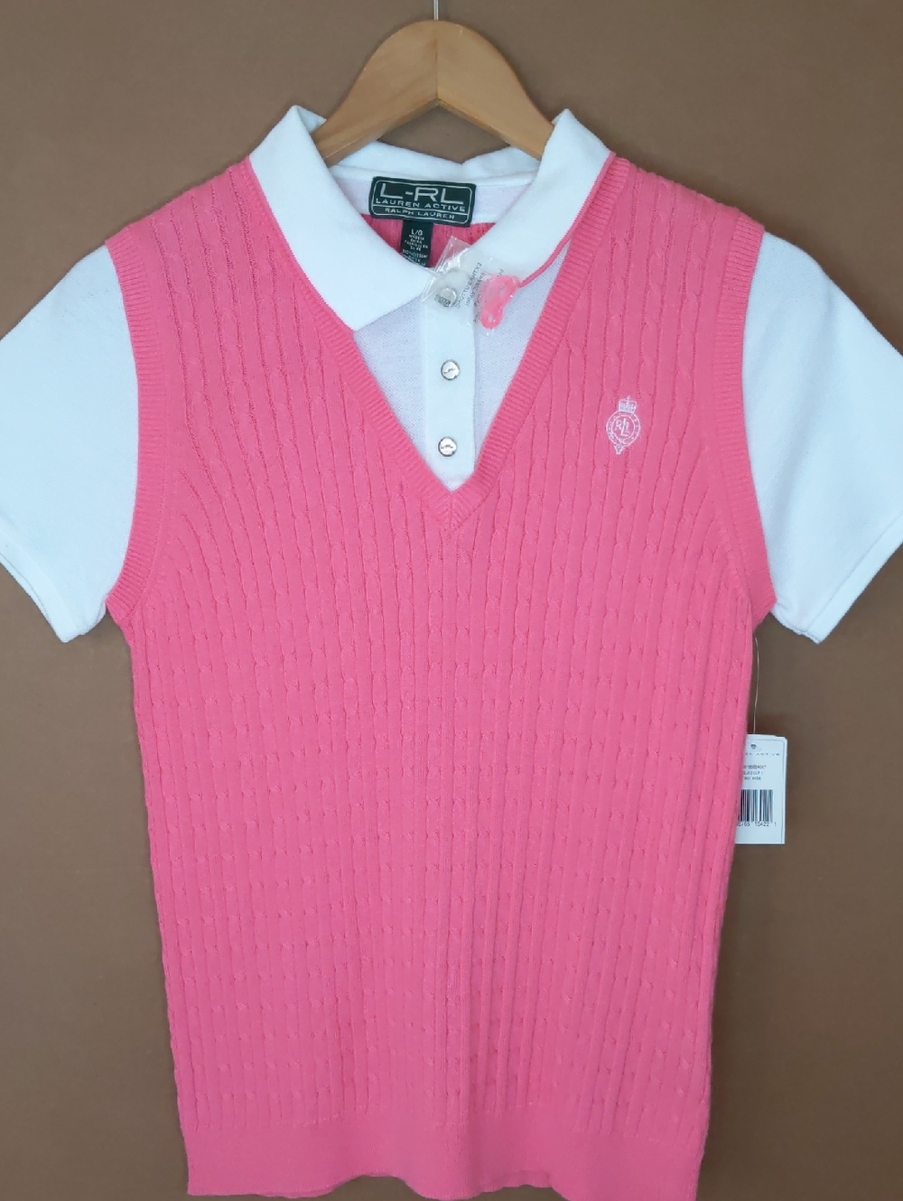 Lauren Ralph Lauren Active Pink Knit Polo Vest with White Collar NWT + FREE GIFT